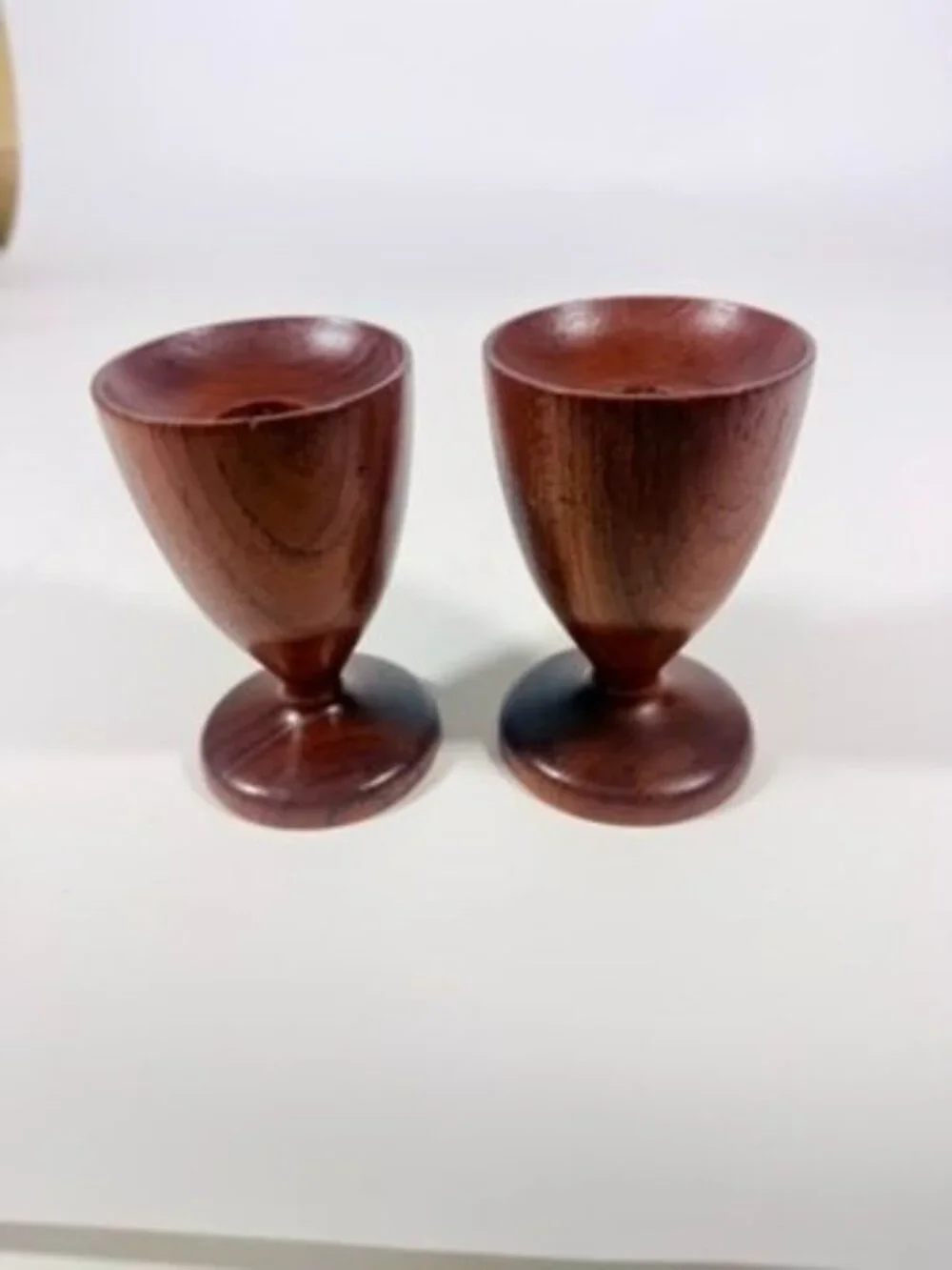 Wood Candleholders Pair Set 2 Burma Teak Mid Century Vintage Danish Style Home T